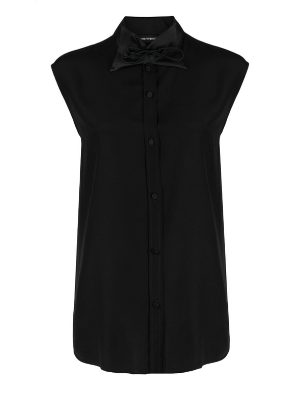 Emporio Armani bow-collar sleeveless silk shirt