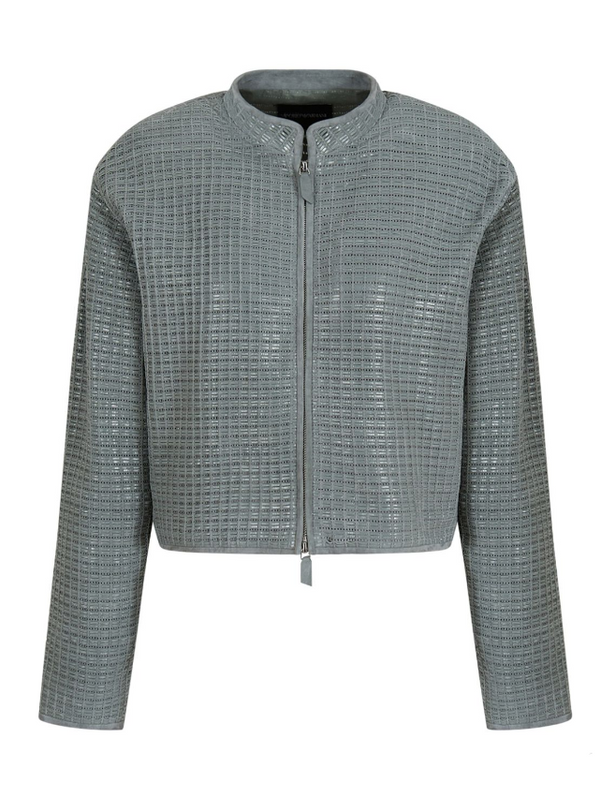Emporio Armani geometric-panelled leather jacket