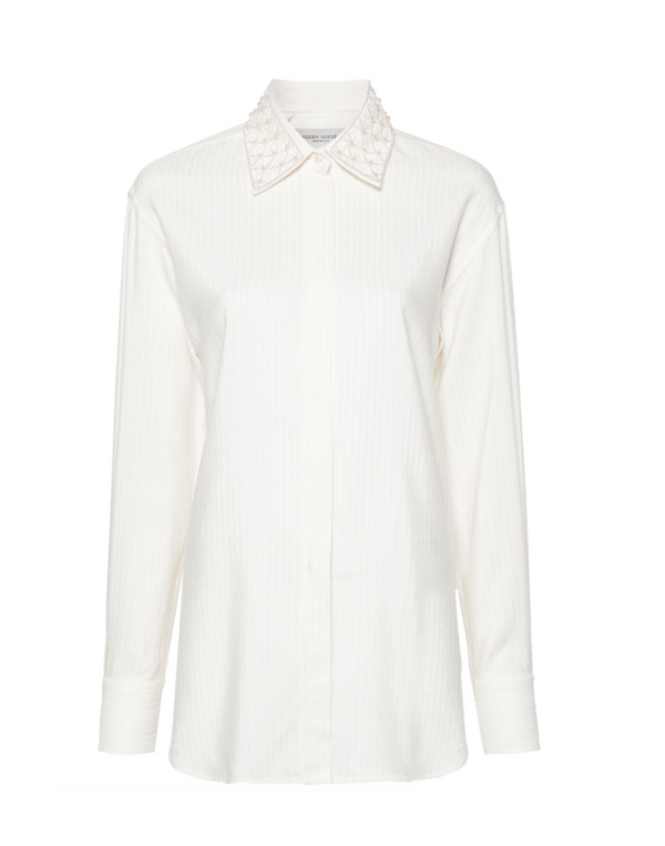 Golden Goose shirt in vintage white with embroidery collar