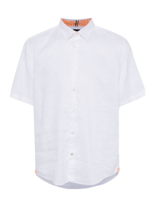 BOSS classic-collar linen-blend shirt