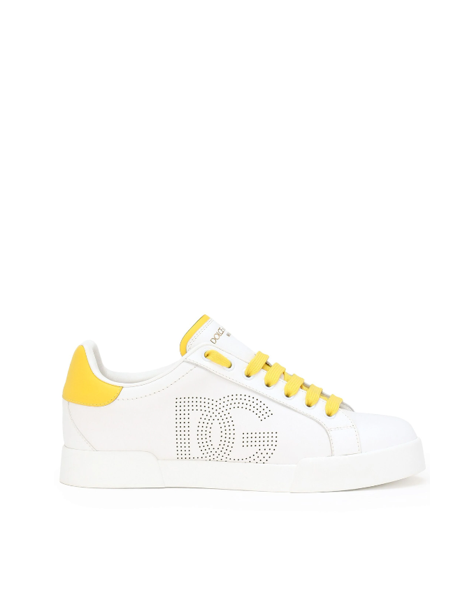 Dolce Gabbana Portofino perforated logo leather sneakers Profile Fashion