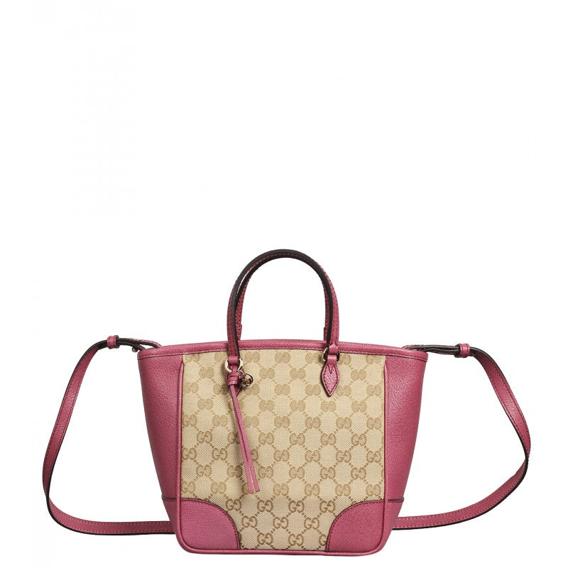Gucci Medium Pink Coated Canvas GG Web Tote For Sale at 1stDibs