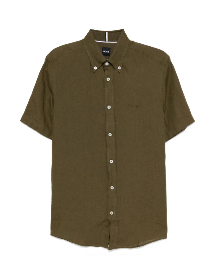BOSS green logo-embroidered linen shirt