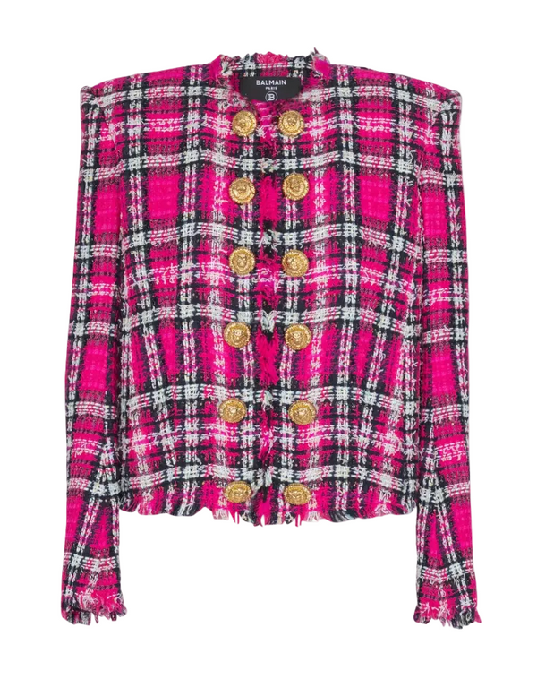 Balmain Cropped jacket in glitter plaid tweed