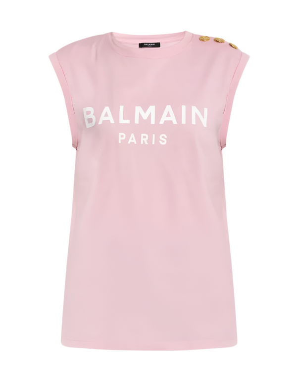 Balmain logo-print button-embellished tank top