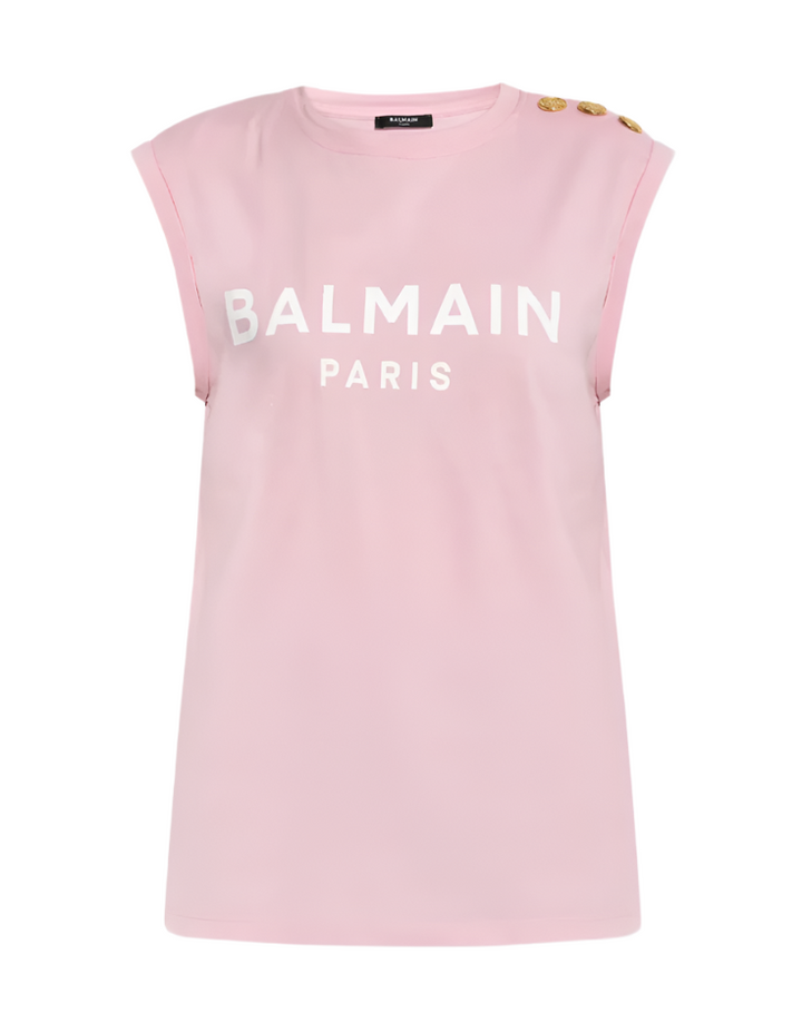 Balmain logo-print button-embellished tank top