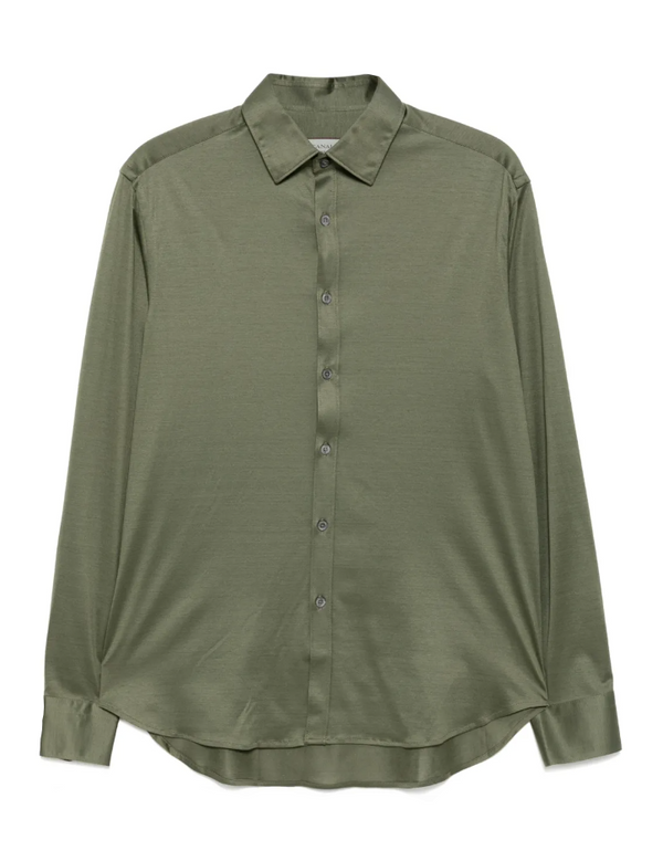 Canali green cotton jersey slim-fit shirt