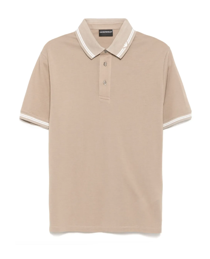 Emporio Armani beige logo-embroidered cotton polo shirt
