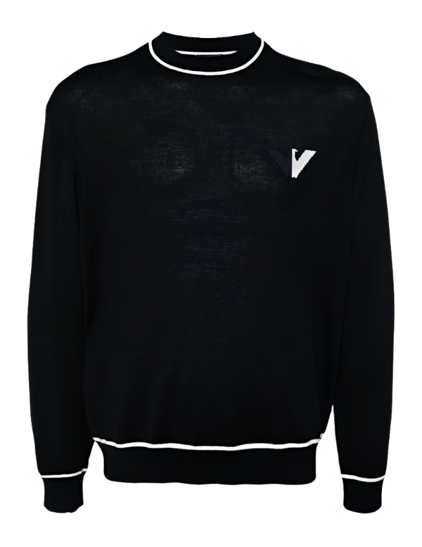 Emporio Armani navy logo-jacquard sweater