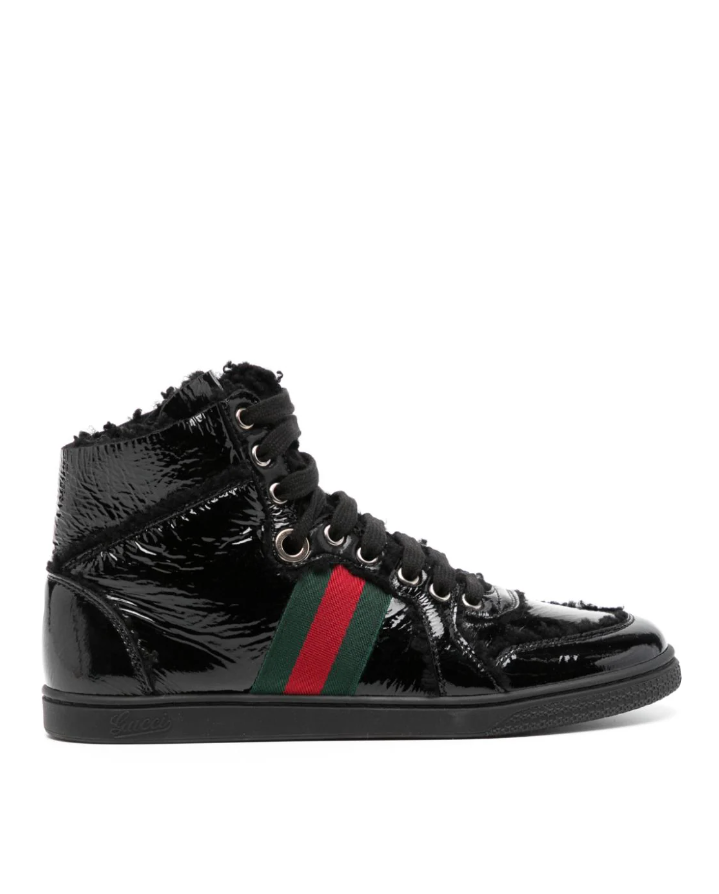 Gucci Black leather merino wool high-top trainers