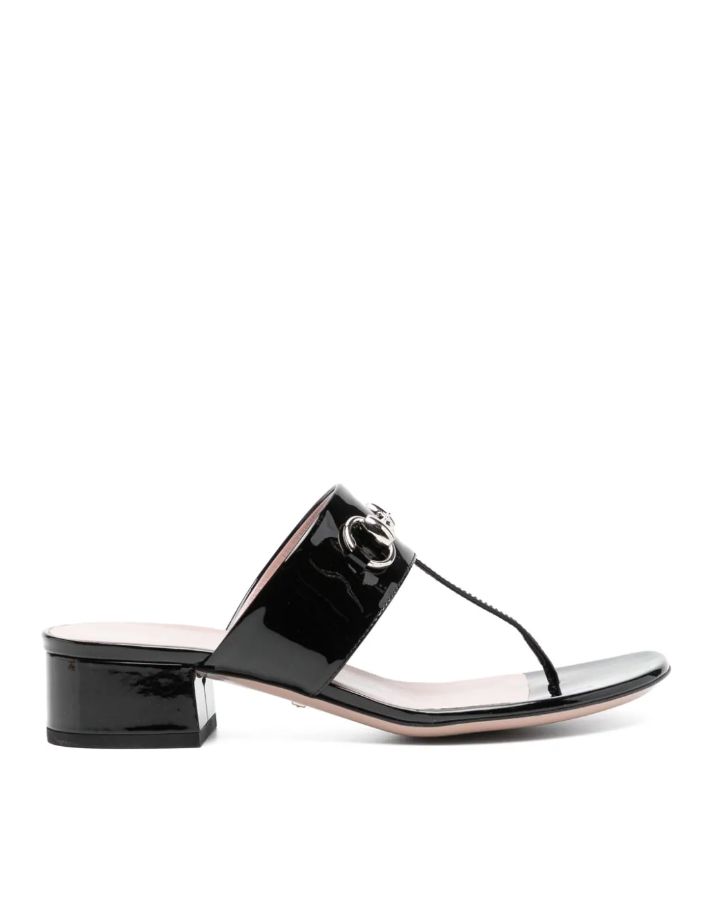 Gucci Black patent leather horserbit sandals