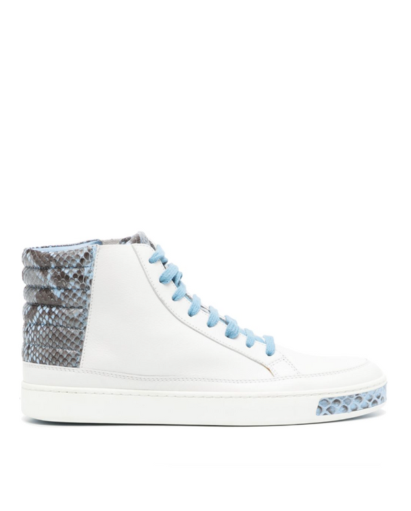 Gucci White & blue leather & python high top sneakers