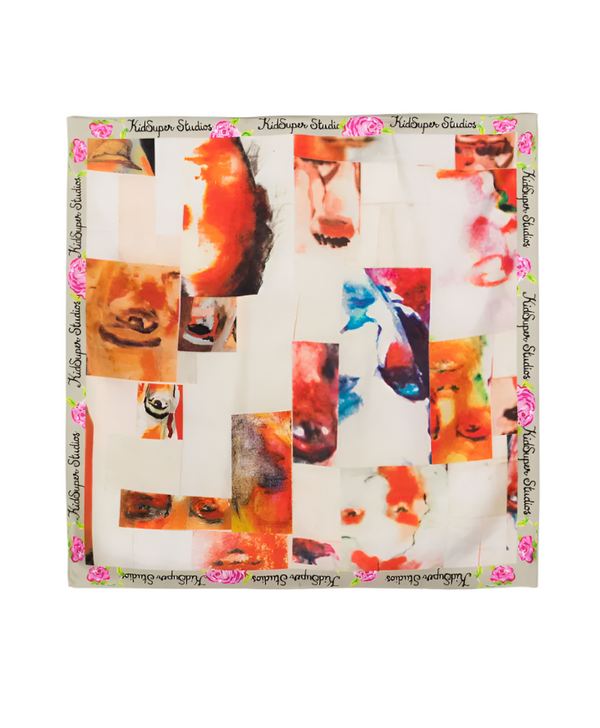 KidSuper Collage faces silk scarf