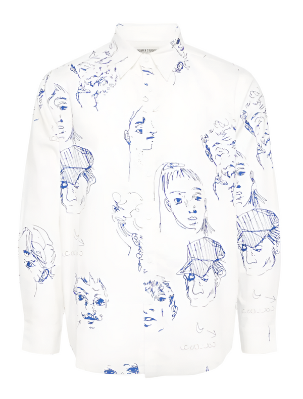 KidSuper Doodle faces button up shirt