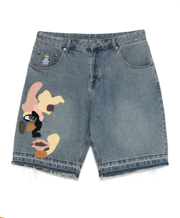 KidSuper Face patchwork baggy shorts