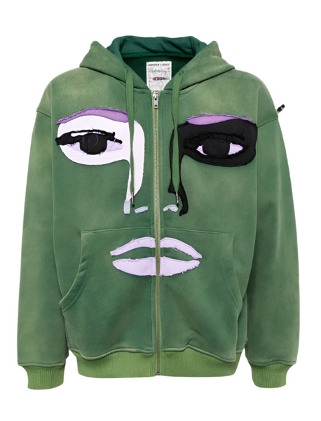 KidSuper Patchwork face washed heavyweight zip hoodie – Profile 