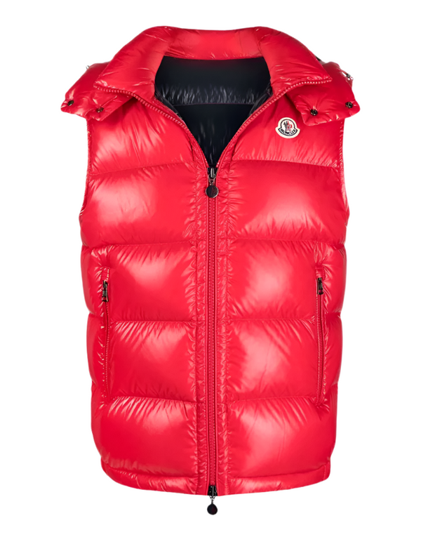 Moncler red Bormes logo-patch zipped gilet