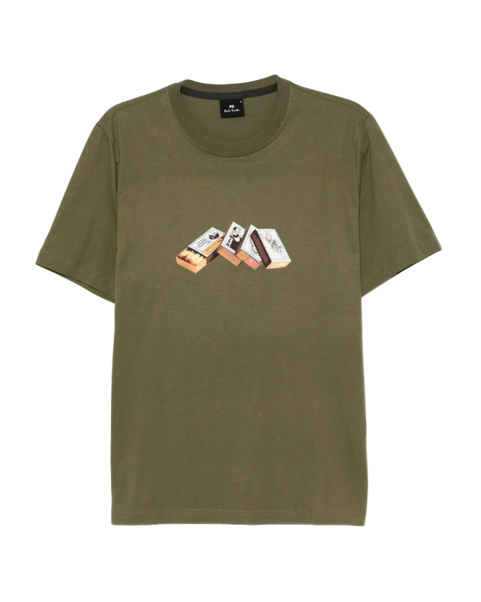 PS Paul Smith Green Cotton 'Matchboxes' Print T-Shirt