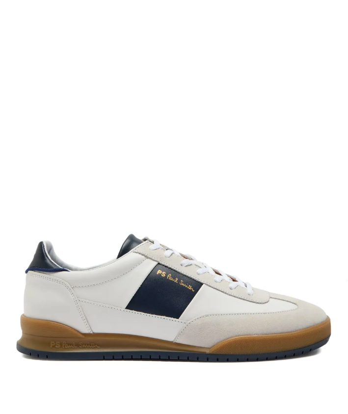 PS Paul Smith White and Navy 'Dover' Leather Panel Trainers