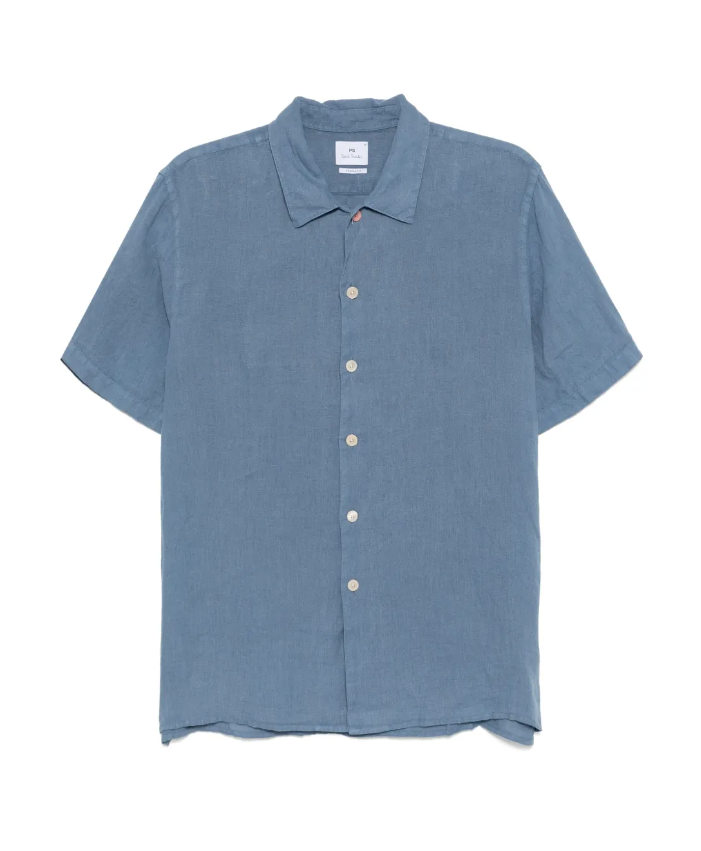 PS Paul Smith wash blue linen short sleeve shirt
