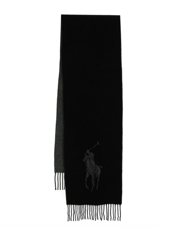 Polo Ralph Lauren black  embroidered-logo wool scarf