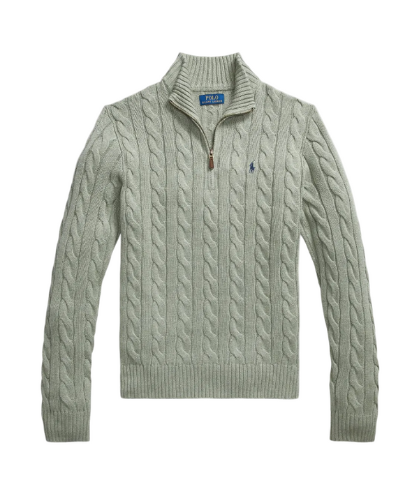 Polo Ralph Lauren green cable-knit half-zip jumper