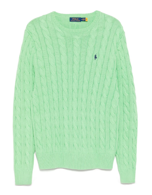 Polo Ralph Lauren green logo-embroidered cable-knit jumper