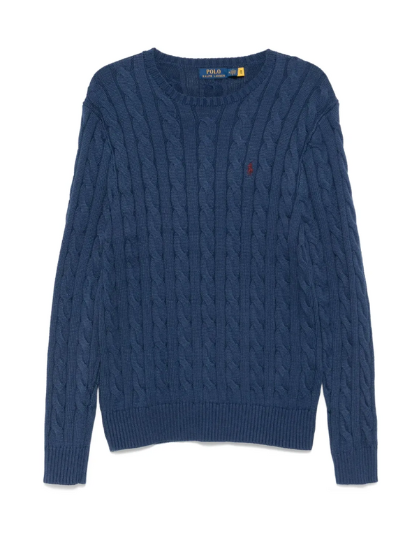 Polo Ralph Lauren logo-embroidered blue cable-knit jumper