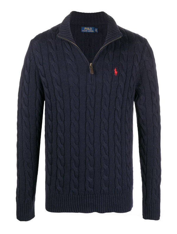 Polo Ralph Lauren navy cable-knit half-zip jumper