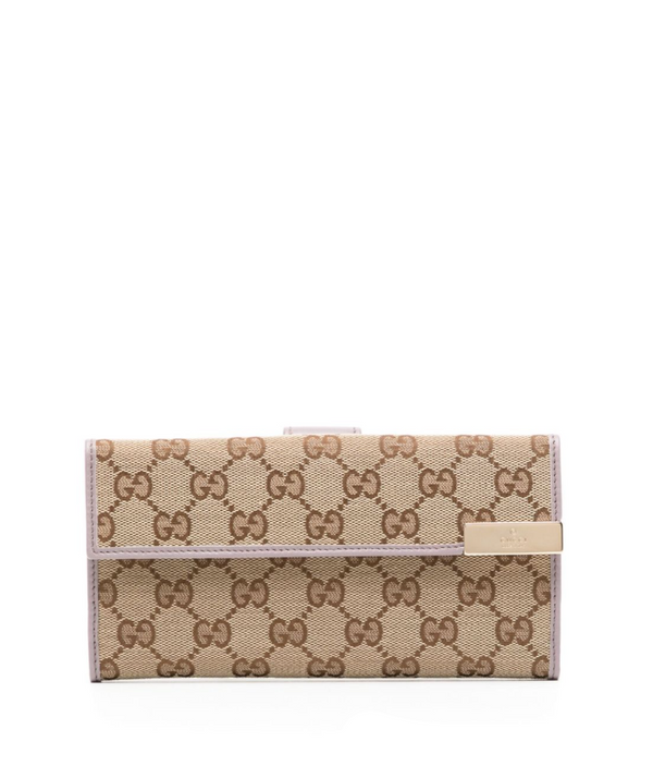 Gucci Beige & purple GG fabric & leather trim wallet
