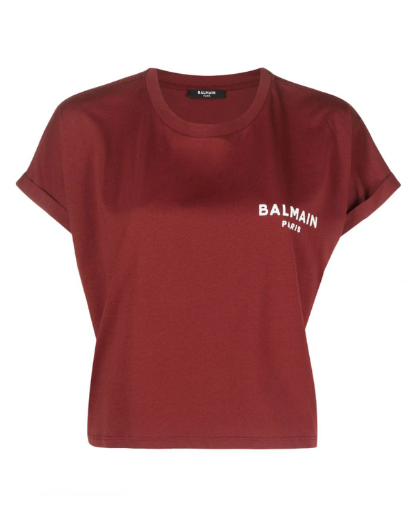 Balmain Flocked Balmain Paris cropped T-Shirt