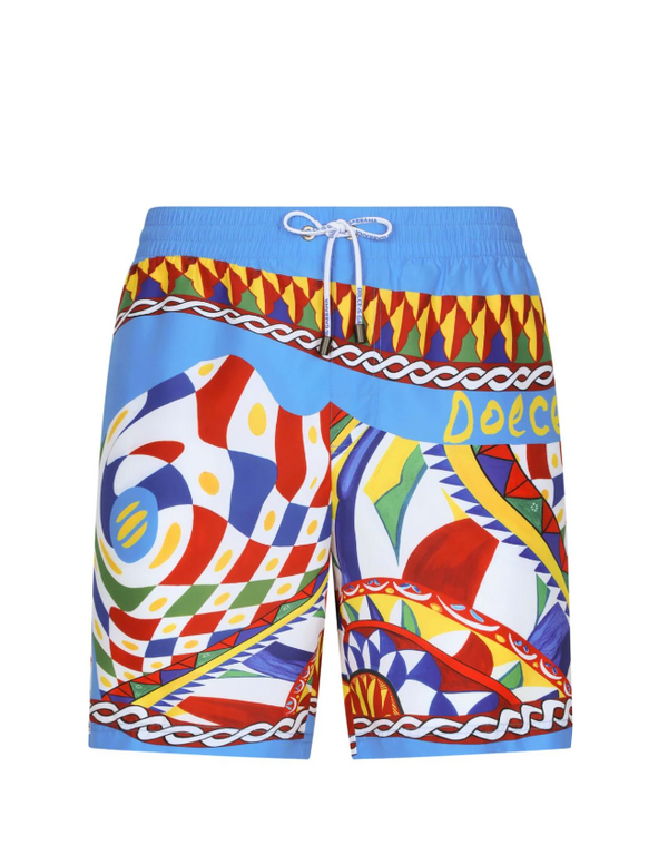 Dolce & Gabbana mid-length swim trunks with Carretto print