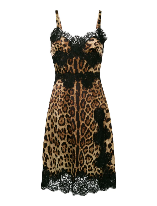 Dolce & Gabbana leopard-print satin midi lingerie-style dress