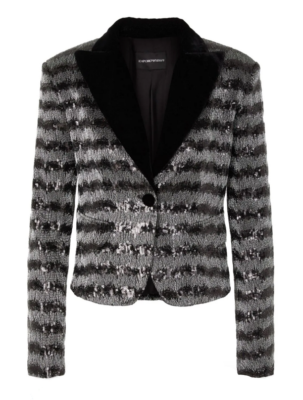 Emporio Armani Jacket with a chevron motif with all-over sequins and velvet lapels
