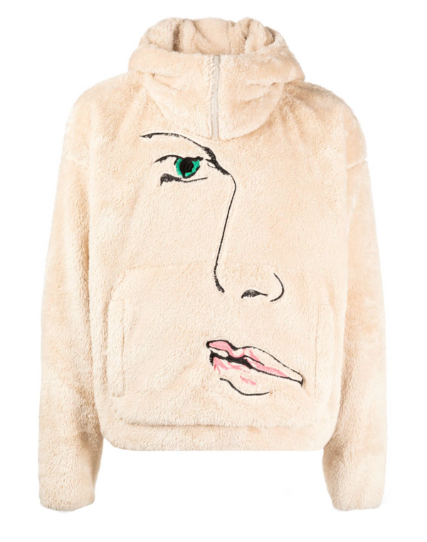 KidSuper Embroidered Fleece 3/4 Zip-Cream Jacket