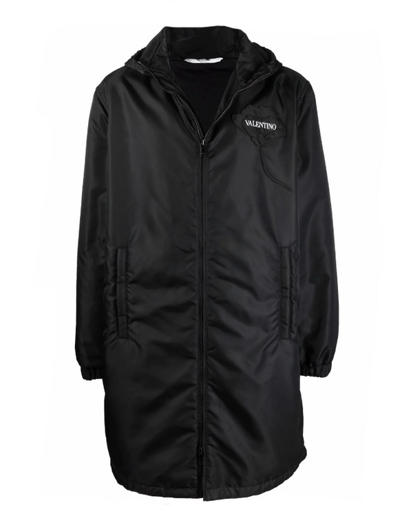 Valentino logo-patch hooded coat