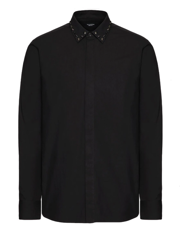 Valentino Long sleeve cotton shirt with black untitled studs on collar