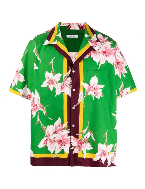 Valentino lily print short-sleeve bowling shirt