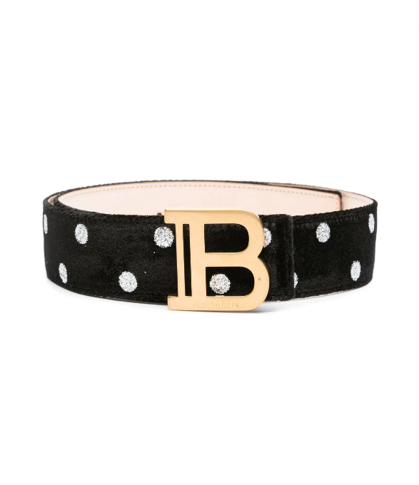 Balmain B-buckle polka-dot velvet belt