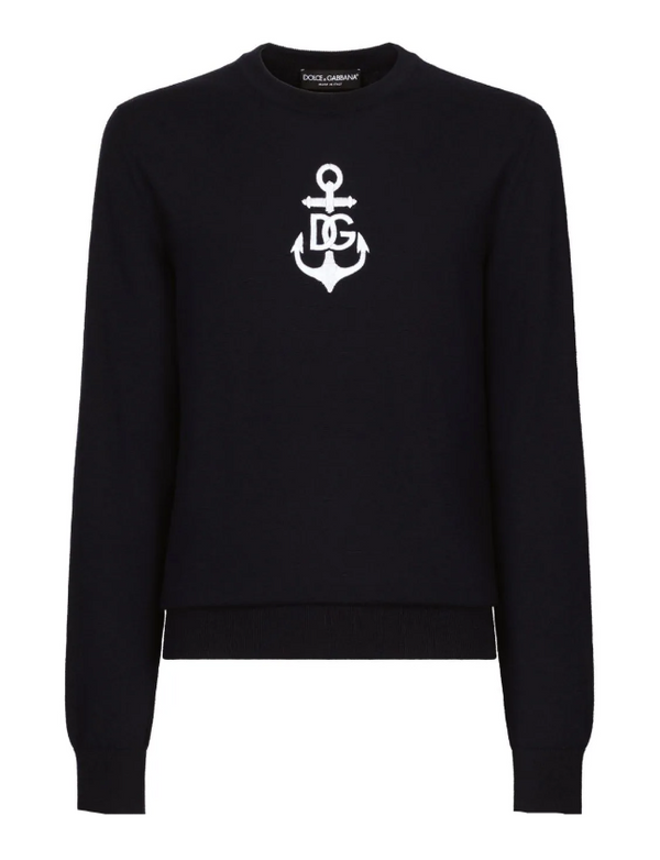 Dolce & Gabbana round-neck virgin wool sweater with Marina embroidery