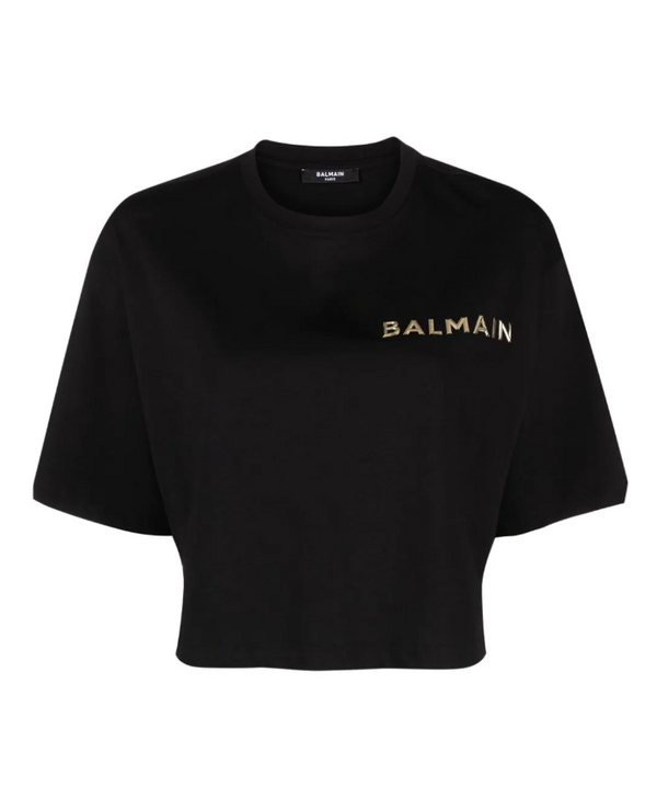 Balmain logo-appliqué cropped cotton t-shirt