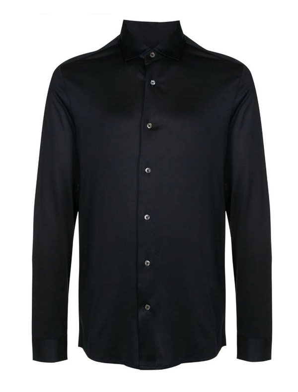 Emporio Armani lyocell-blend navy button-up shirt