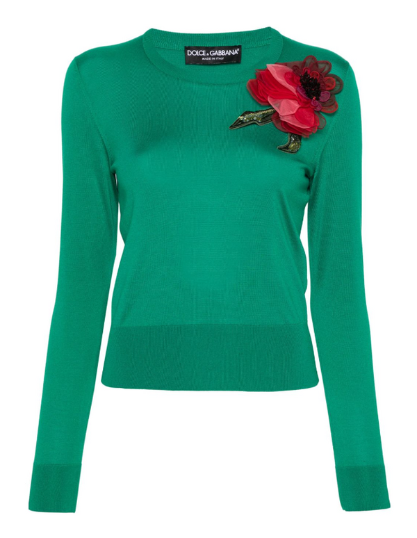 Dolce & Gabbana floral-appliqué silk jumper