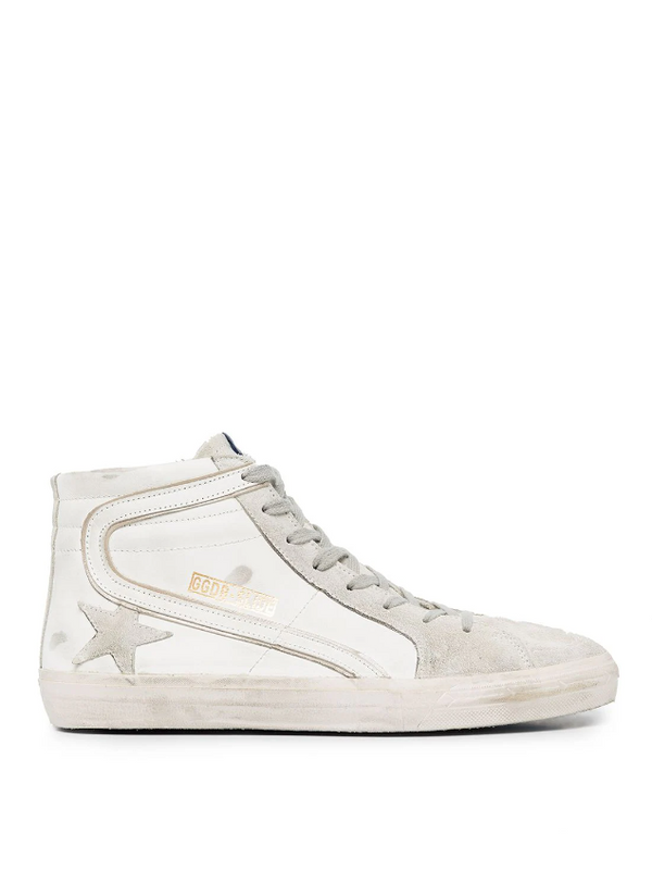 Golden Goose lace-up slide with ice-grey suede patch star