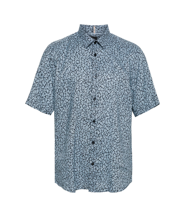 BOSS palm-print linen-blend shirt