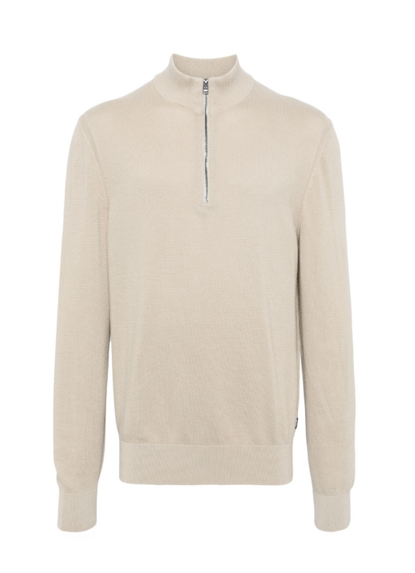 BOSS zip-neck sweater in micro-structured cotton
