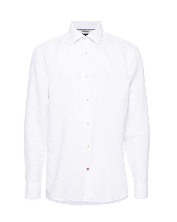 BOSS C-Hal Kent contrast-button cotton-linen shirt