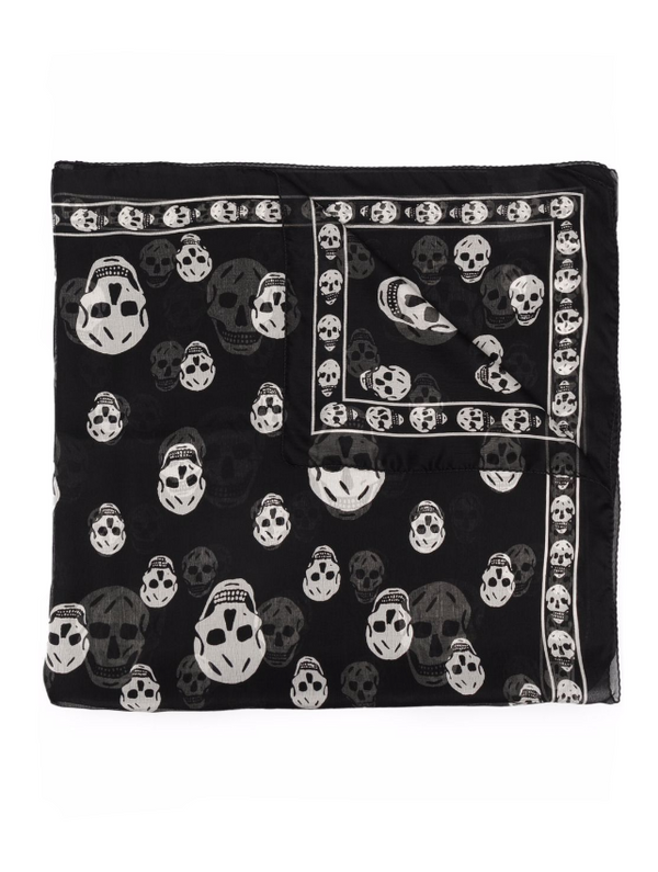Alexander McQueen Black & cream silk skull printed scarf