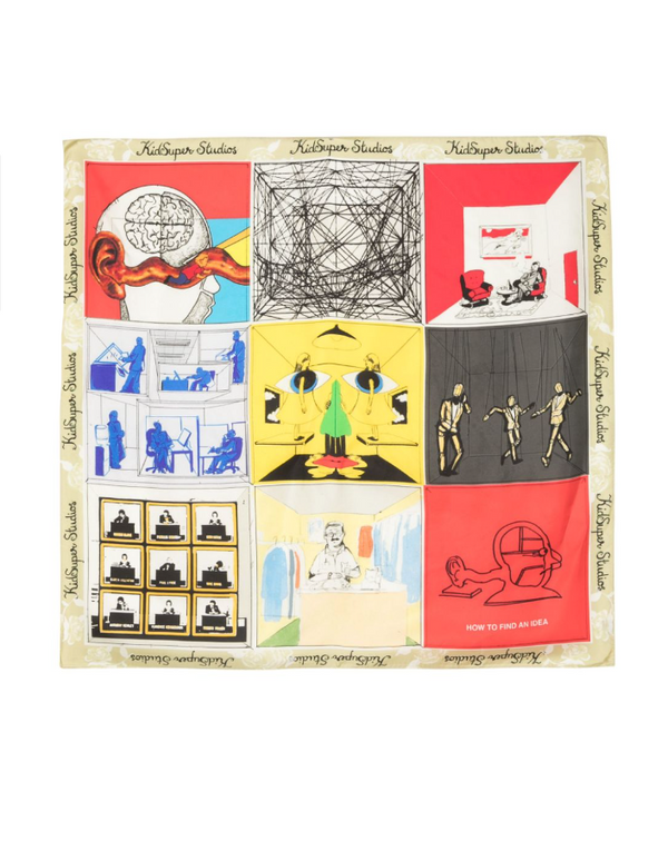 KidSuper 'How to find an idea' story board printed silk scarf
