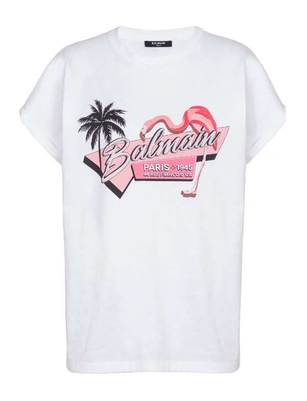 Balmain Flamingo-print cotton T-shirt